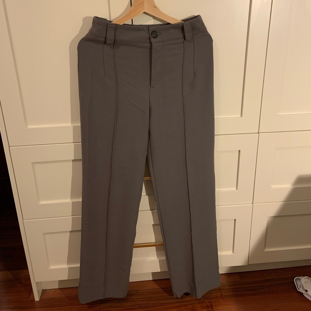 Straight Wide Leg Grey Trouser Dress Pant